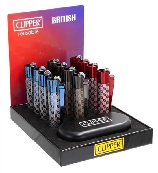 Clipper Feuerzeuge groß 12er Display METALL BRITISH